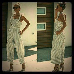 Brand New Vertical Striped Jumpsuit with Ruffles